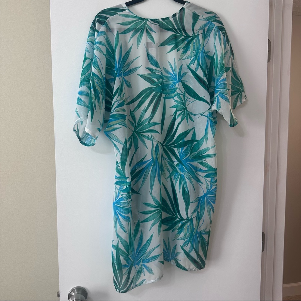 Portocruz Tropical Beach Pool Cover Up Kimono White Blue Green Size L NWT - Picture 5 of 6